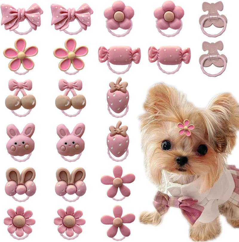 FGISAR 20 Pcs Light Pink Small Dog Hair Bows with Rubber Bands Puppy Bows for Ears Cute Grooming Flower Bowknot Strawberries Topknot Dog Hair Accessories for Small Dogs Girl Hair Ties for Yorkie Shih tzu - Image 1